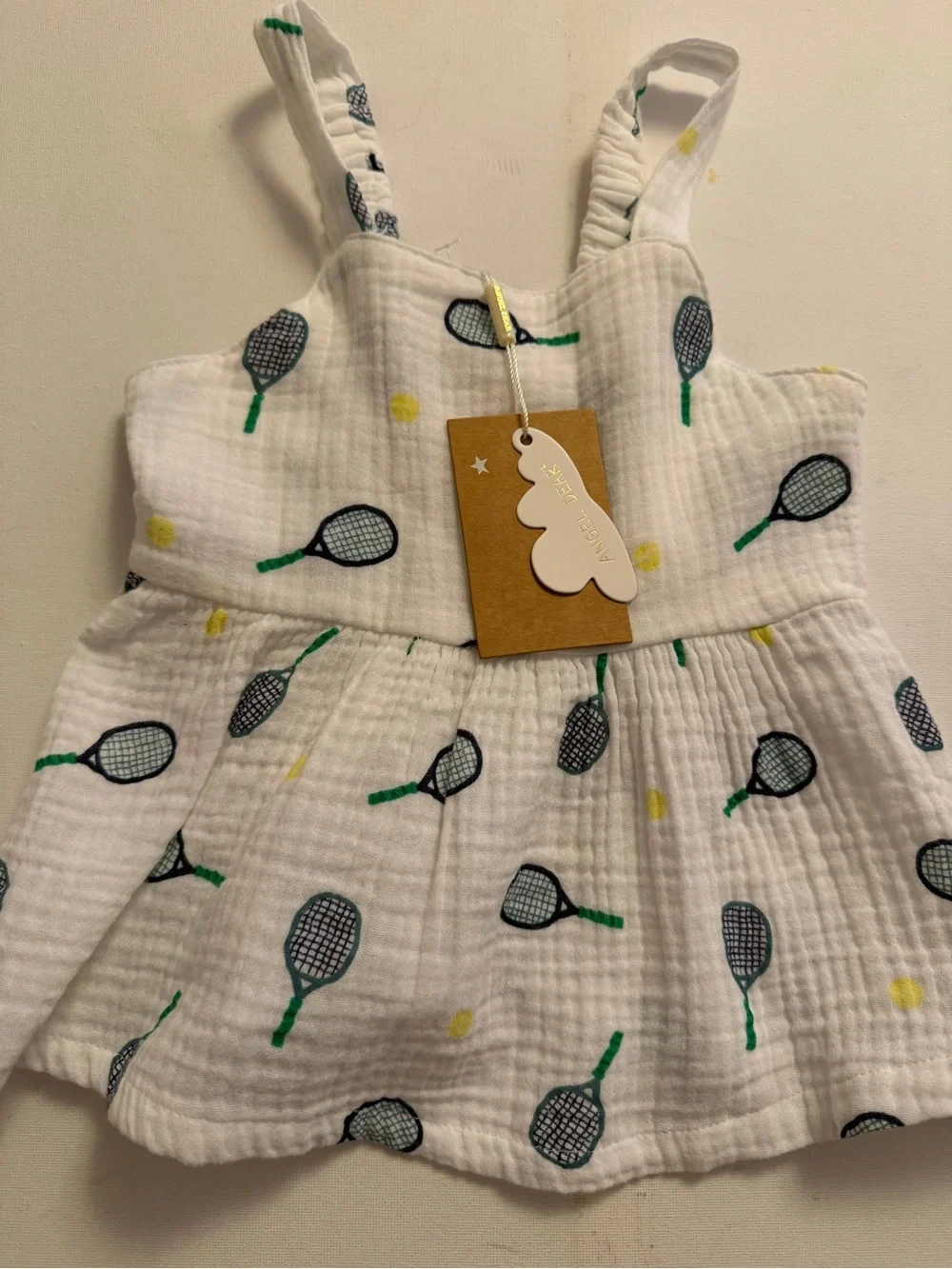 Angel Dear White Tennis Racket Peplum Top & Navy Shorts Set